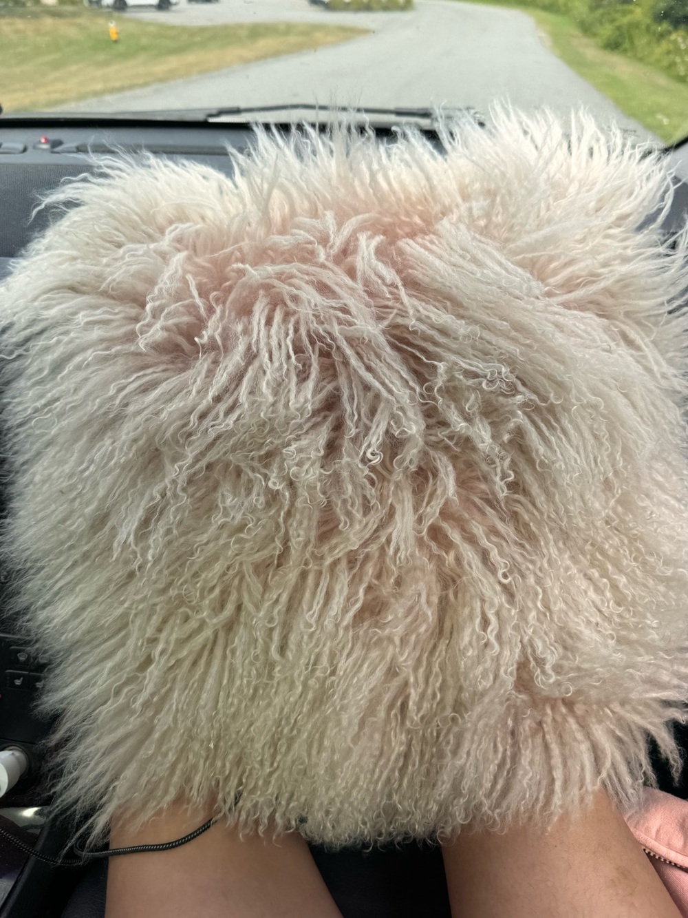 West Elm Mongolian Lamb Pillow w down insert 16"x16") pink